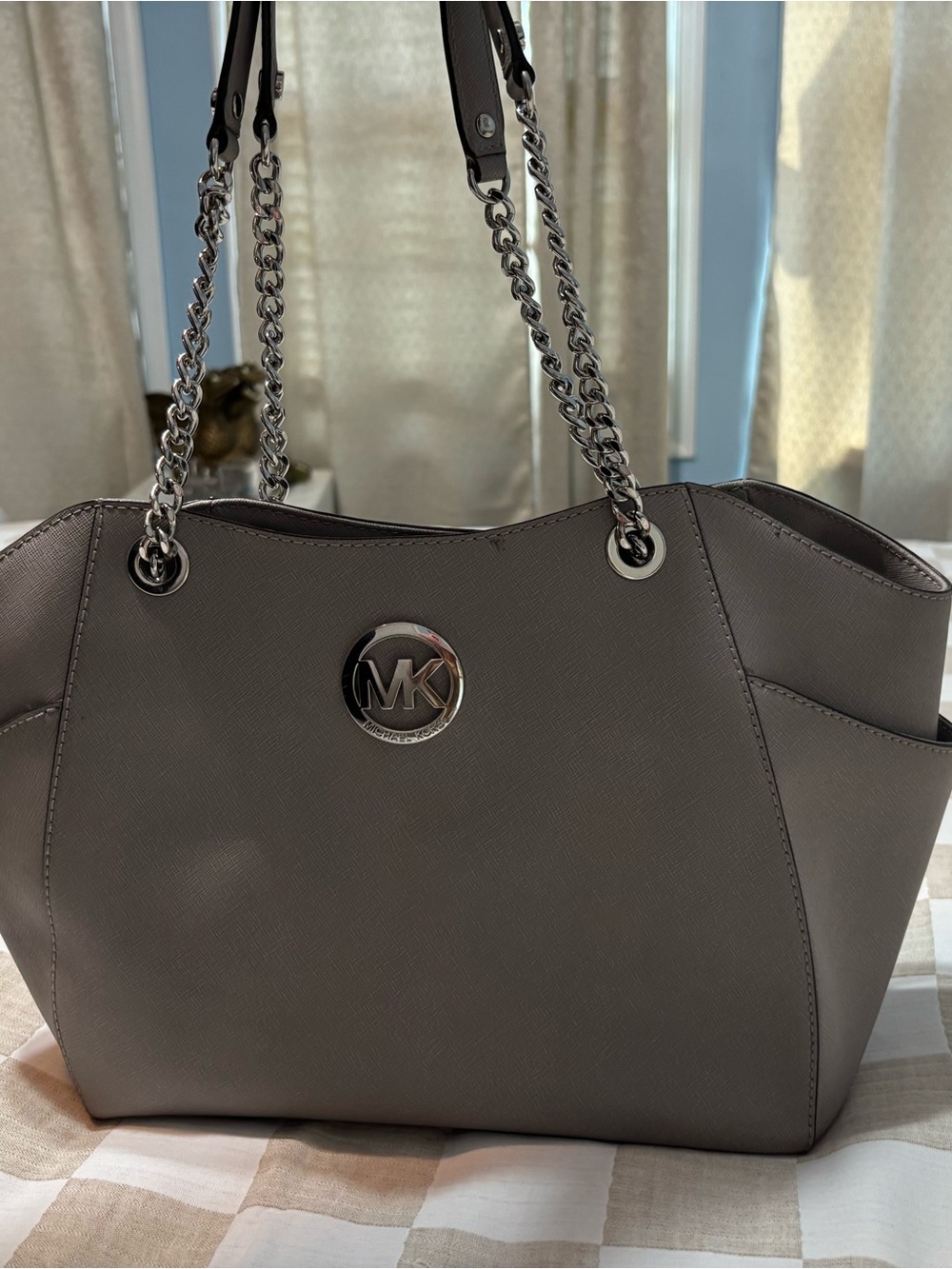 Michael Kors Taupe Saffiano Chain-Handle Tote
